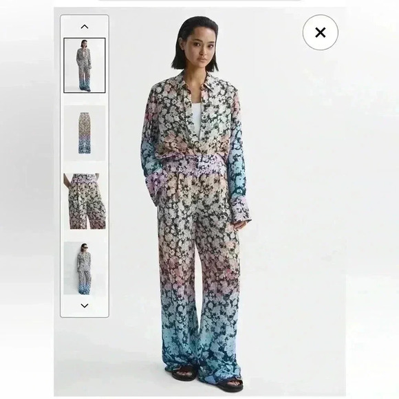 New Reiss SERENA Wide-Leg Pleated Multi-Color Floral Palazzo Pant… - Picture 6 of 13